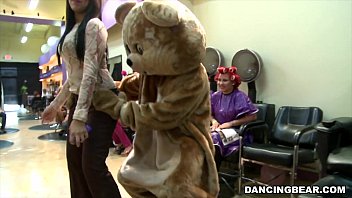 Cosplay fun in the salon with the hottest dancing bear!