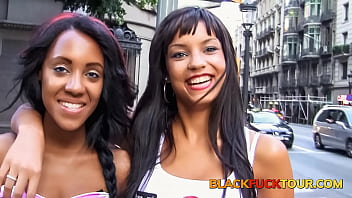 Two black and Latina BFFs get wet and wild in a hardcore threesome in Barcelona