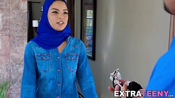 Arab 18-year-old Maya Bijou gets throated and facialed in hardcore threesome