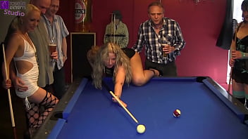 Submissive sluts get rough and hardcore fucked in a public billiard cafe