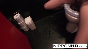 Pussy-hungry Japanese babe masturbates in public restroom